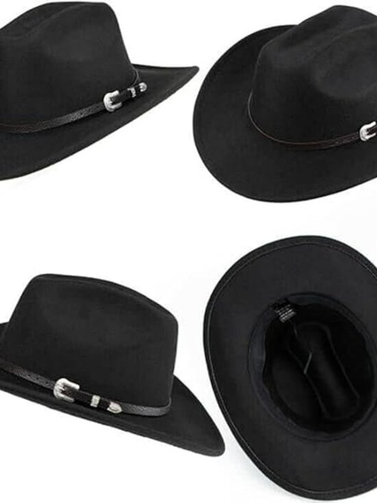 NEW Western Cowboy Hat Men Women‎ Classic Roll Up Fedora Hat with Buckle Belt main image 4
